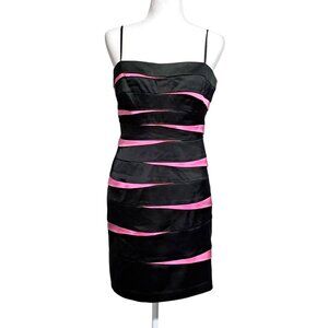 Y2K Betsy & Adam Black Fuchsia Satin Wave Cocktail Mini Dress Size 14‎ Going Out